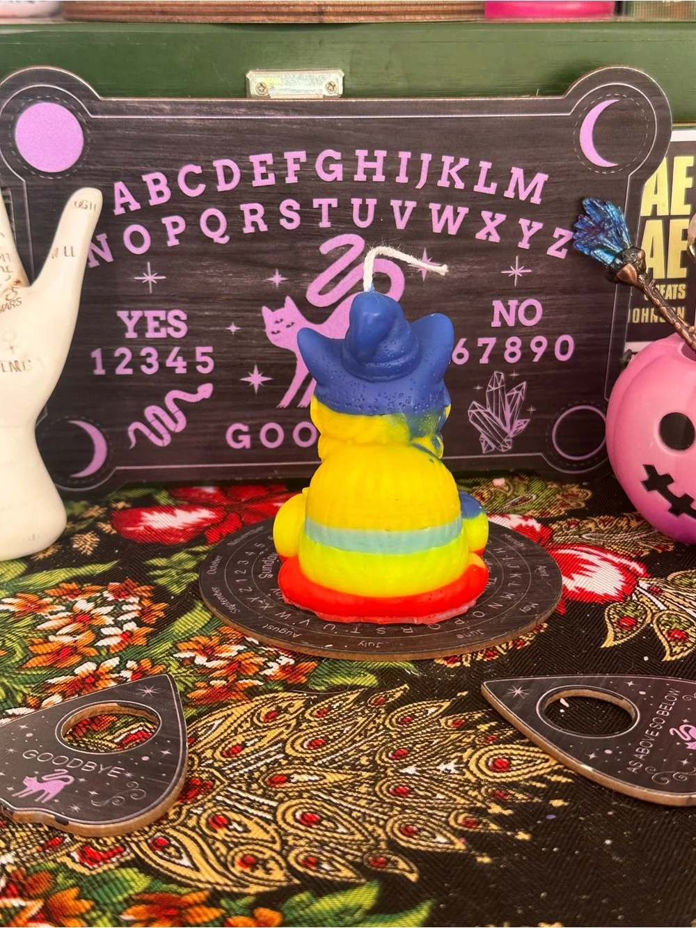 Witch Cat Halloween Candle | Rainbow Witch Cat Candle